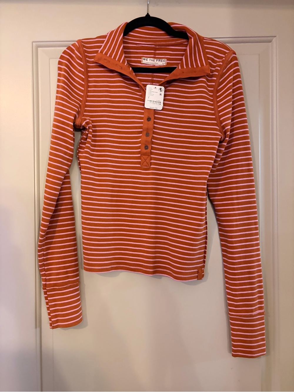 NWT Free People We The Free Striped Henley Rib Knit Long Sleeve Top S - Picture 2 of 3